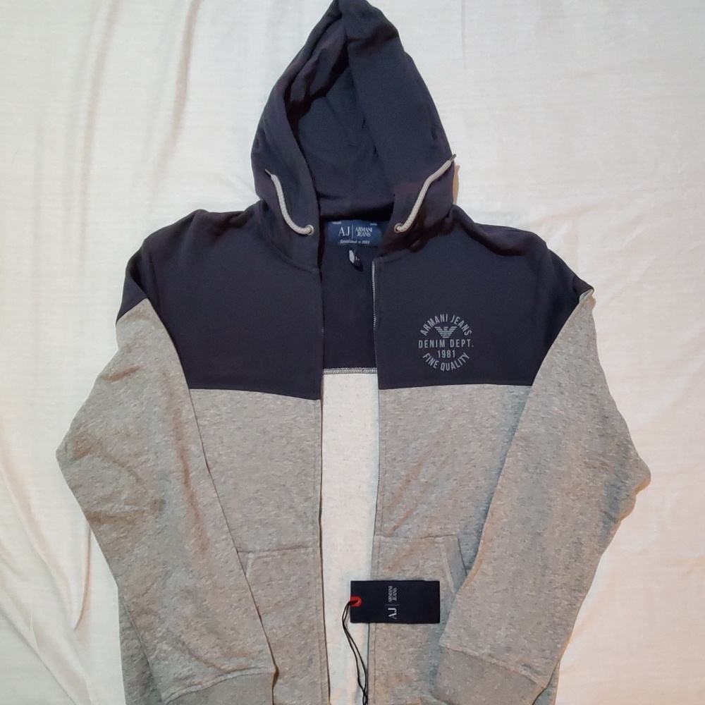 Armani Jean Gray and Black Zip-Up Hoodie